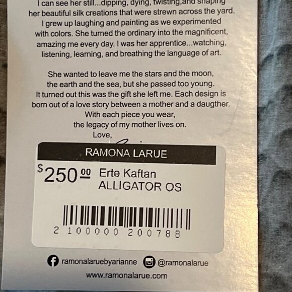 Ramona Larue Erte Kaftan Alligator Print Chiffon Kimono Designer Cocoon Wrap - Picture 8 of 9